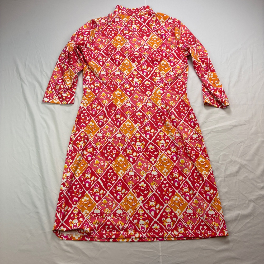 J. McLaughlin 1/4 Zip Catalina Cloth Geometric Red Orange Dress - Picture 2 of 14